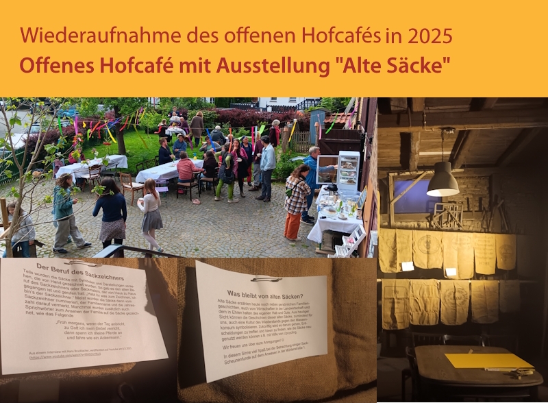 Offenes Hofcafé mit Ausstellung „Alte Säcke“